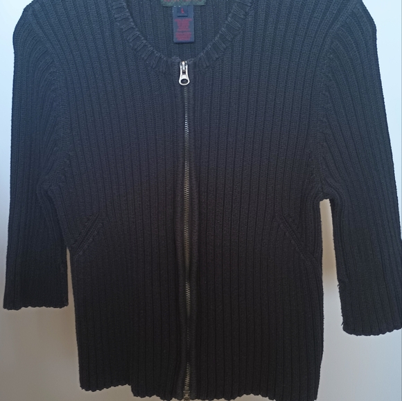 Ralph Lauren midnight Navy full zip cardigan, 3/4 sleeves, 100 % cotton. Thick. - Picture 2 of 6